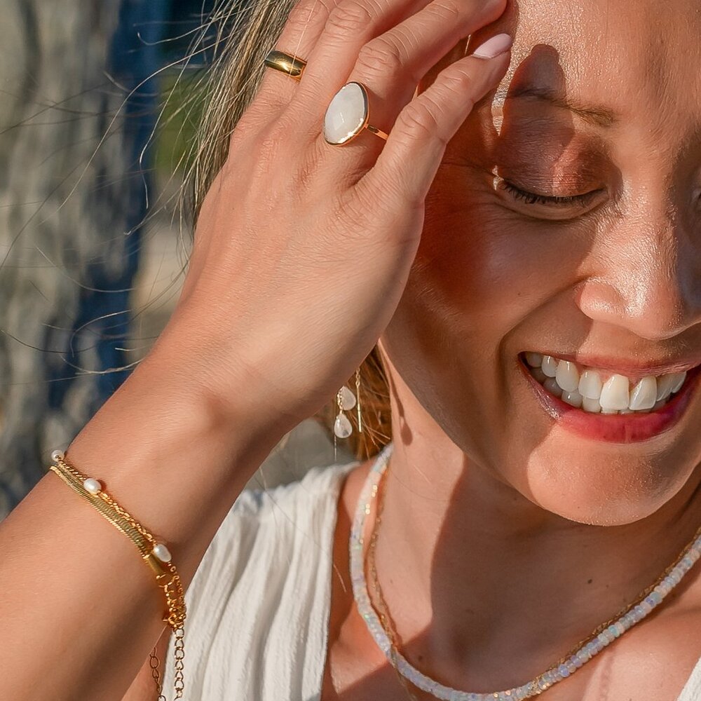 Moonstone Threader Earrings Gemstone Dangle Gold Non-tarnish Earrings Gorgeous - Picture 8 of 13
